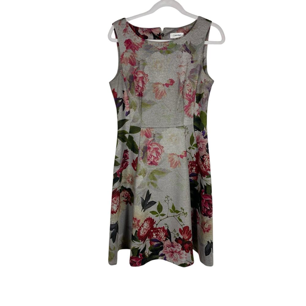 Women's Calvin Klein Grey Floral  SheathDress Size 8